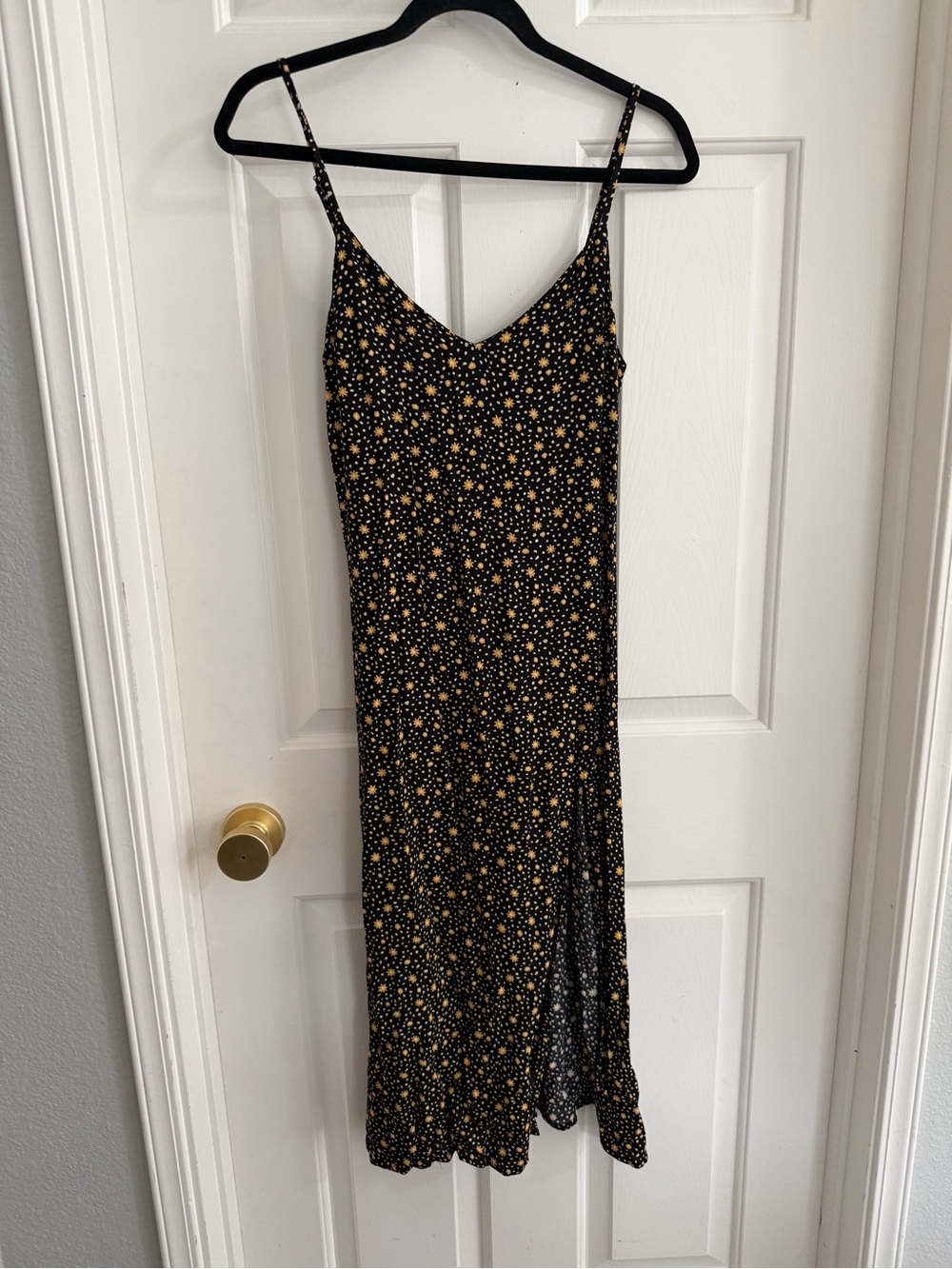 Reformation Black Floral Midi Slip Dress with Yellow Daisy Print